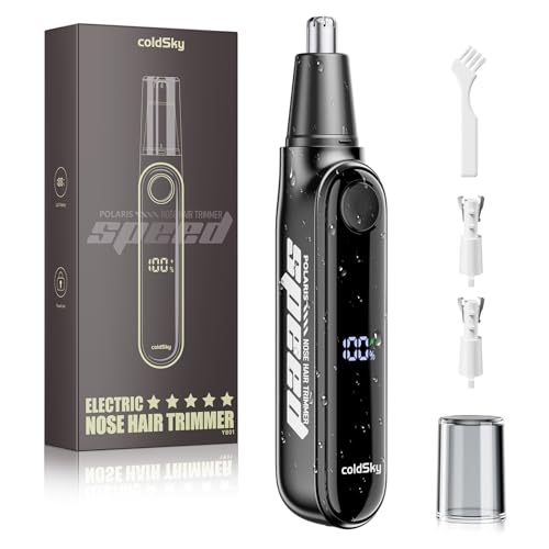 coldSky Ear & Nose Hair Trimmer with LED Display for Men Women - Professional Painless Eyebrow & Facial & Nose Hair Trimmer, USB Rechargeable, Dual-Edge Blades for Smoother Cutting Black