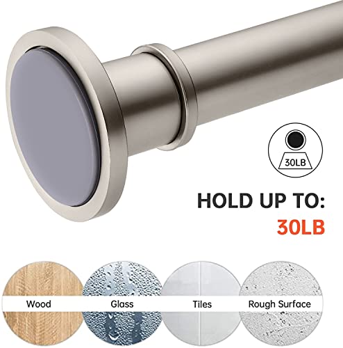 Image of BRIOFOX Industrial Shower Curtain Rod - Spring Tension Shower Rod 43-72 Inch Tension Curtain Rod for Window or Bathroom, Satin Nickel