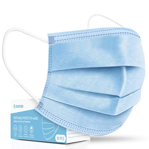 SUNCOO Disposable Face Mask Dust Particle 3-Layer Design Mask with Earloops - 50