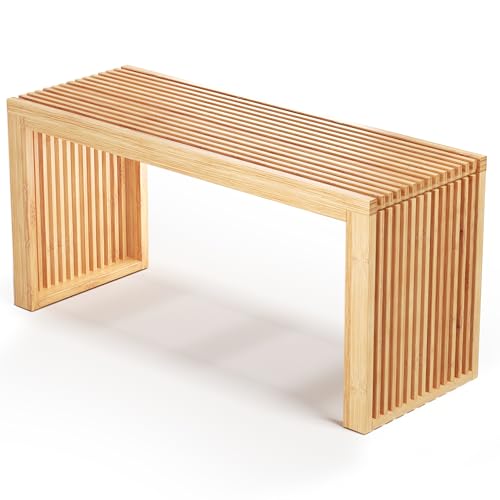 BAM BOO BOX Bambus Gartenbank mit wetterbeständiger Schutzlackierung – Sitzbank für Garten, Balkon und Terrasse – Balkonbank 90x33x43 cm - Holzbank Outdoor bis 250 kg belastbar