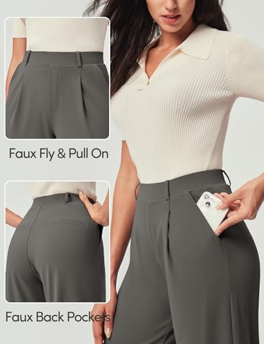 Image of IUGA Dress Pants Women Stretchy Wide Leg Work Pants Business Casual Outfits | Teacher Outfits for Women, Work Clothes, Trousers, Slacks, High Waisted, Pull on, Comfy, Office, Travel, Interview
