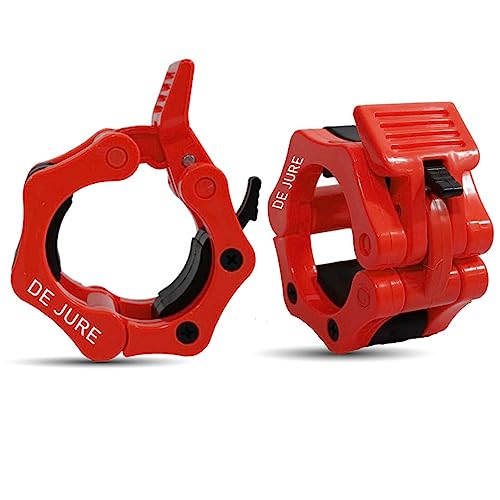 Image of De Jure Fitness Olympic Barbell Collars 2 Inch Pair - Quick Release Locking Design - Heavy Duty ABS Lock-Jaw Barbell Collars for Weightlifting, Powerlifting, CrossFit & Strength Training - Red