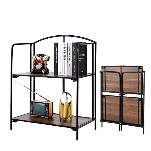 Crofy No Assembly Folding Bookshelf, 2 Tier Black Bookshelf, Metal Book Shelf For Storage, Folding Bookcase For Office Organization And Storage, 12.6 D X 22.44 W X 28.74 H Inches #TOP4