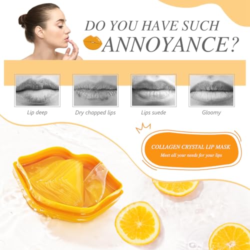 ARCHIDATE Lippenmaske - Lippenmaske Pads - Collagen Feuchtigkeit Lippenpflege Mask - Anti Falten Reduzieren Feine Linien Lippenpeeling Lippen Maske - Lip Masken Beauty (ORANGE)