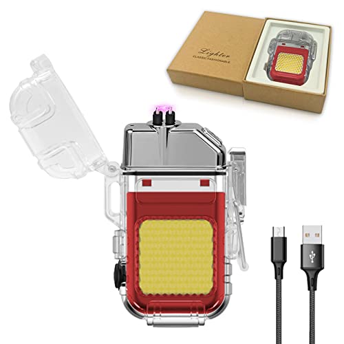 YOZWOO Electric Candle Lighter USB Type C Rechargeable Lighter Plasma Lighter Flameless Windproof Lighter No Butane Lighter with Outdoor Light for Camping, Hiking, Survival Tactical Gear (Red)
