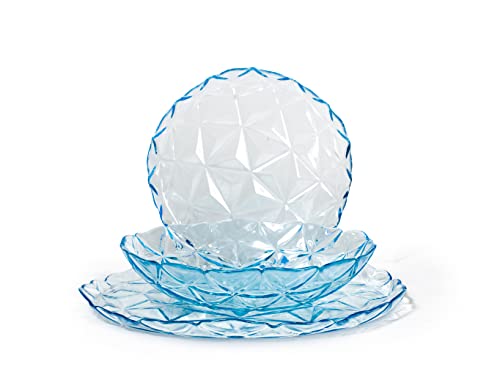 PASABAHCE Estrella - Servicio de mesa de cristal, 18 platos, azul, diseño moderno y elegante, 5936716