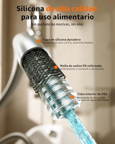 Manguera de ducha 2m de silicona gris Cobbe para flexo universal G1/2 3