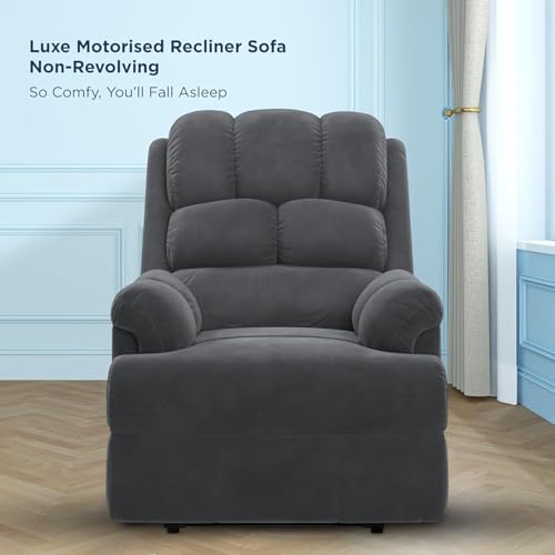 Image of Comfortable Single Seater Fabric Recliner Sofa Chair with Manual Push Back Mechanism & Extra Cushioning for Living Room, Color: Manu Grey