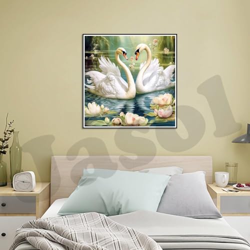 Image of Jasol Diamond Painting Kit, 40x30 Cms, Full Drill, 5D Crystals, Home Wall Decor Gift Set (Swan M45616)