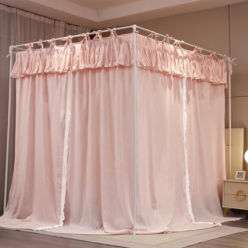 Toldo de cama rosa de princesa con volantes y cordones elásticos para dormitorio de 150cm 4