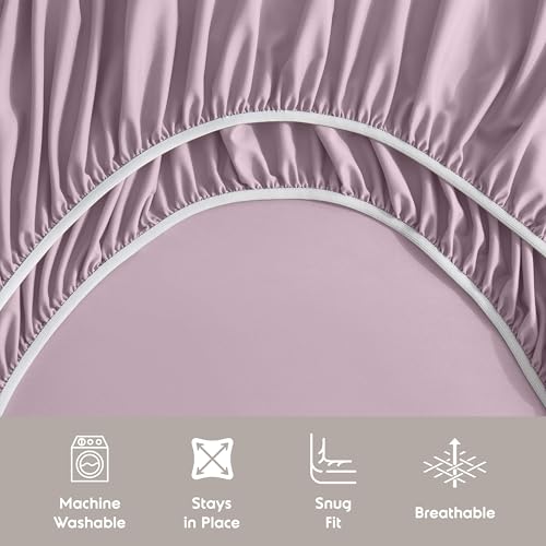Image of Nestl Extra Deep Cal King Sheet Set - 6 Piece Breathable & Cooling Sheets - Hotel Luxury Bedding Set w /18-24 Inch Deep Pockets - Easy & Secure Fit - Super Soft, Wrinkle Free & Comfy - Dusty Purple