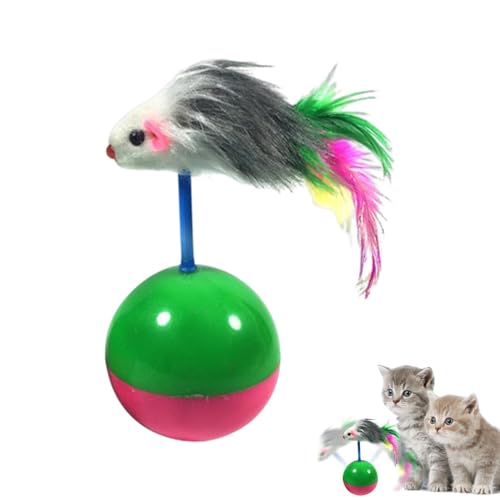 Samuliy Pelota interactiva para gatos, juguetes de bola de ratones para gatos, juguete de plumas coloridas, ratones interactivos, juguetes para gatos con sonido para gatitos y mascotas