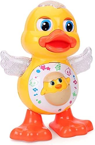 Toyshine Battery Operated Musical Dancing Duck Toy with Flashing LED Lights| Moving Wings| Walking Action| Sound & Music Interactive Learning Toy for Kids 1+
