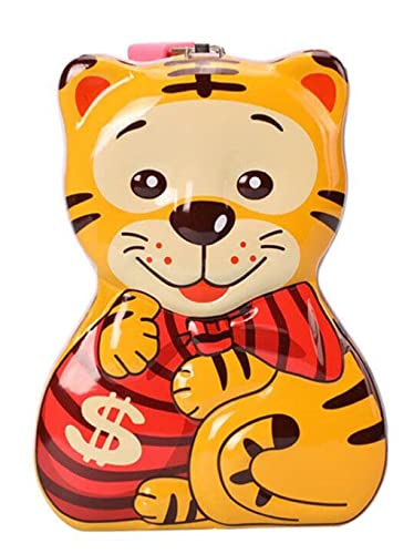 Image of WISHKEY Cute & Attractive Cartoon Tiger Shaped Metal Piggy Bank with Secure Lock & Keys for Kids, Money Saving Storage Coin Collector Box for Boys & Girls (Pack of 1, Multicolor)