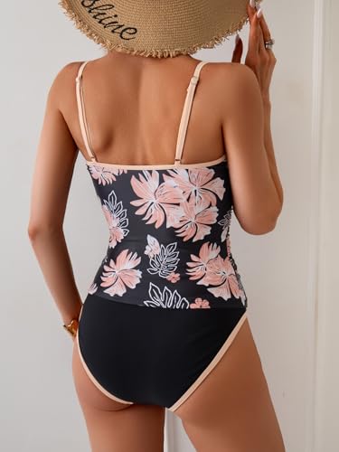 Image of Eomenie Women's Tankini Swimsuits Two Piece Tummy Control Bathing Suit Color Block Slim Swimwear with High Waisted Bottom