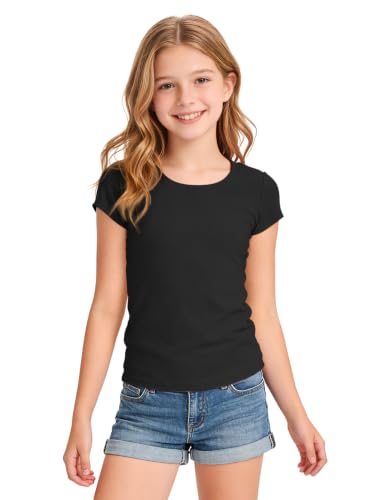 HASMES Girls Short Sleeve Shirts Athletic T-Shirts Basic Summer Tee Tops