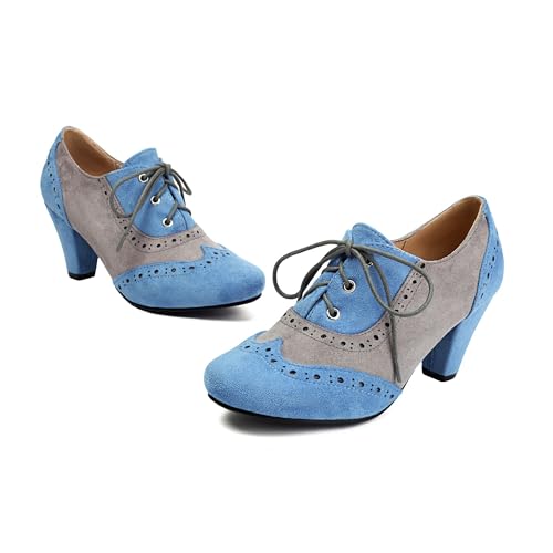 Elerhythm Women's Mary Jane 1920s Pump Heels Oxford Classic and Retro Lace Up Wingtip 1950s Vintage Round Closed Toe 1940s Shoes2