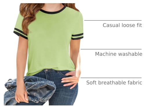 Image of Haloumoning Girls Short Sleeve T Shirts Kids Summer Crewneck Color Block Tops Fashion Tees 5-14 Years
