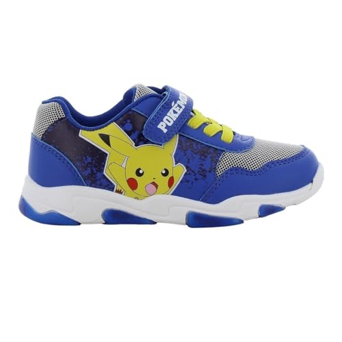 Leomil Pokemon - Zapatillas deportivas para niños y niñas (4-9 años), diseño de Pikachu, cierre de velcro, ideal para la escuela y el tiempo libre, Azul cobal Amarillo, 27 EU