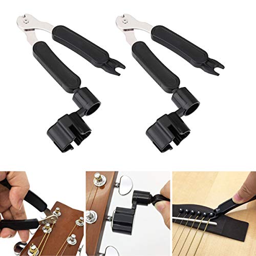 Techson Guitar String Winder 2 Pack, 3 in 1 String Winder, Cutter, Peg Puller Tool Set, Functional Repair Multi Tool for Guitar, Ukulele, Mandolin or Banjo (Black)