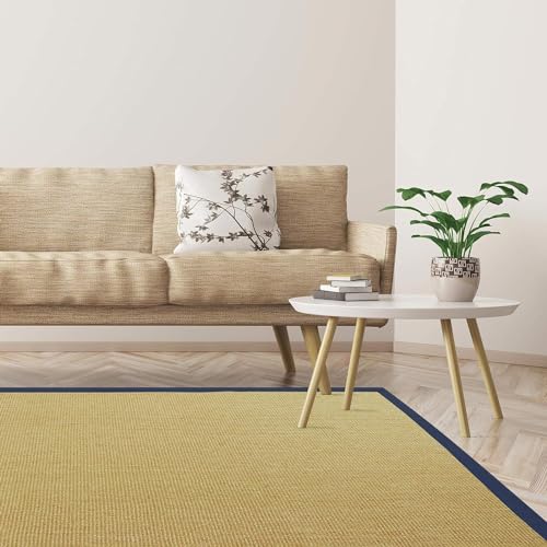 KARAT Tappeto in Sisal Amazonas 100% naturale con bordi in cotone, antistatico antiscivolo, retro antiscivolo in lattice, elegante tappeto ecologico per soggiorno, camera da letto, corridoio (jeans,