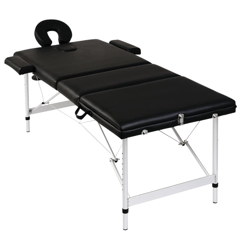 Massagetisch mit Aluminiumrahmen faltbar, 3 Zonen Schwarz, höhenverstellbar 59-81 cm, gepolstert, leicht und stabil, inkl. Kopfteil Armauflage Tasche, mobil für Praxis Salon Wellness Spa