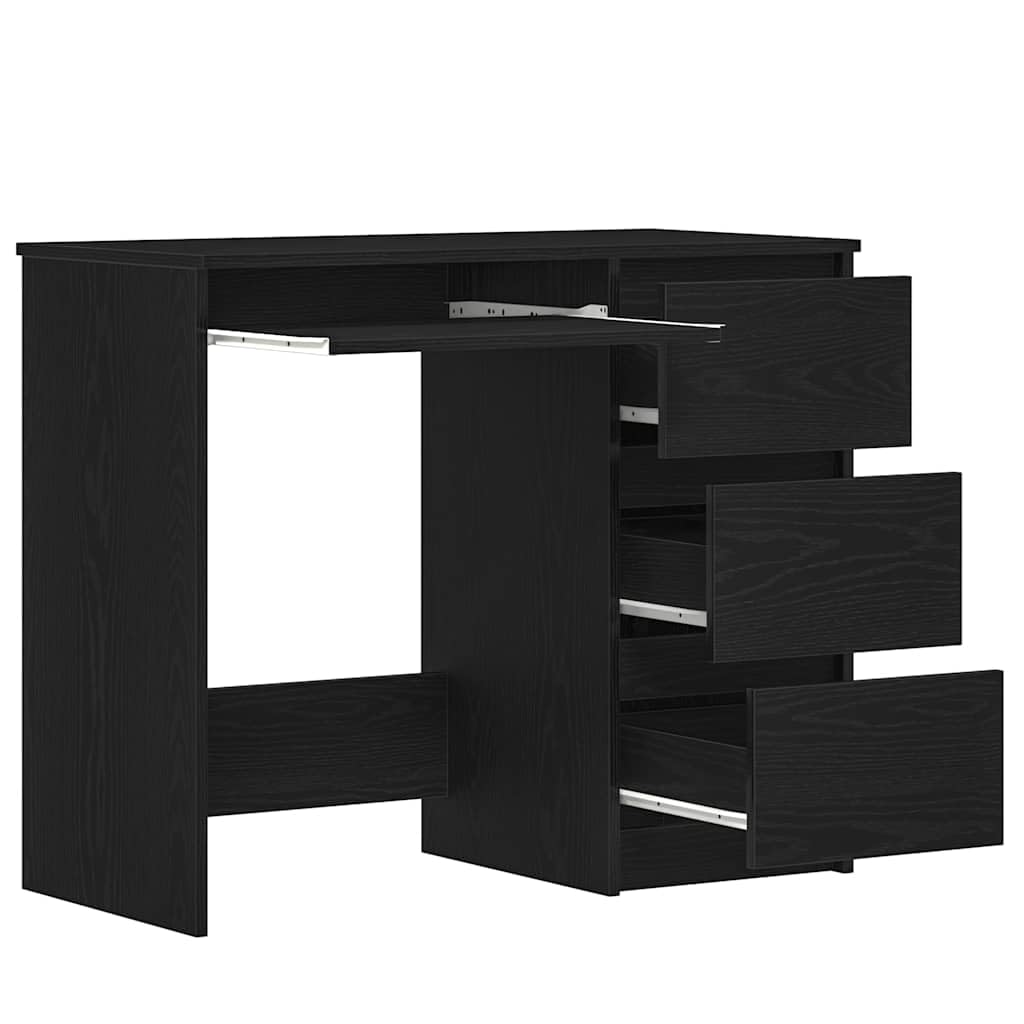 Scrivania nera effetto rovere, 90 x 45 x 76 cm, materiale in legno, robusto computer desk per casa, ufficio, gaming, con 3 cassetti, molto spazio