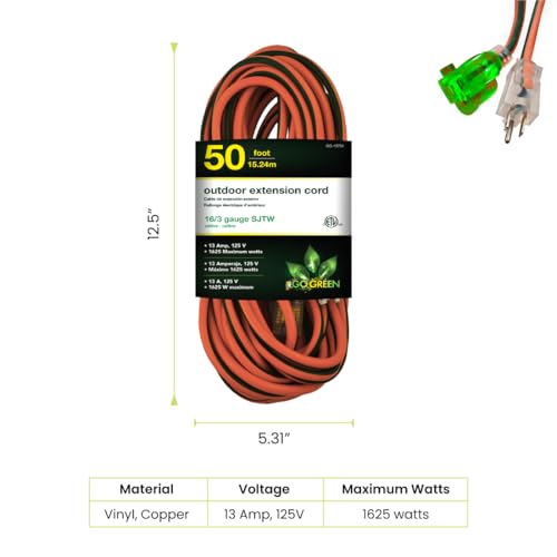 Power By GoGreen Go Green Power Inc. 16/3 50-Foot Outdoor Extension Cord - Heavy-Duty, Weatherproof, GG-13750 by Power By GoGreen - Image 2