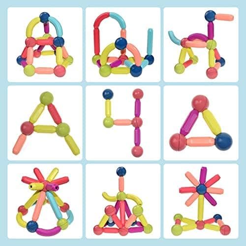 Samtop 64PCS Magnetic Toy Set,Magnetic Balls and Rods Building Blocks Set,Magnet Building Sticks Set,Vibrant Colors,Magnetic Stick Stacking,Stacking Toys for Boys and Girls 3