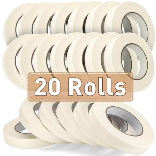 NEOACT Masking Tape 0.75 inch x 55 Yards x 20 Rolls Beige White Painting Tape Bulk General Purpose Tape for Arts Craft Painting School Home Office(1100 Yards Total)
