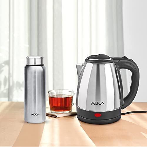Image of Milton Go Electro Stainless Steel Electric Kettle 2000 + Aqua 750 Thermosteel Bottle, Super Fast Boiling with 3X Protection Kettle-Overheat, Dry Boil Protection, Leak Proof, Vacuum Insulated, Silver