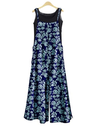 Image of YESNO Women Casual Loose Long Bib Pants Wide Leg Jumpsuits Baggy Cotton Rompers Overalls with Pockets PZZTYP2