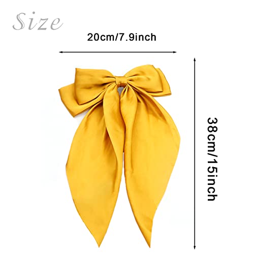 4 Pieces Silky Satin Hair Bows Ribbon Hair Barrettes Clip Large Bow Hair Slides Metal Clips French Barrette Long Tail Hair Accessories Soft Hairpin For Women Girls (Yellow, Pink, Blue, Purple) #TOP4