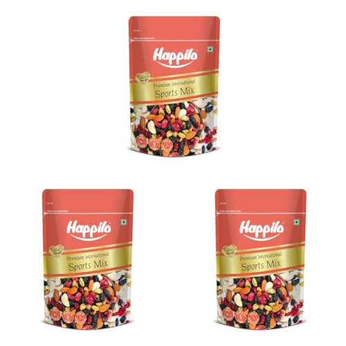 Image of Happilo Premium International Sports Mix 160g (Pack of 3) | Healthy Snacks, Dry Fruits|All Natural Dried Cranberries & Blueberries, Roasted Cashew Nuts, Almonds & Pistachios, Afghan Black Raisins