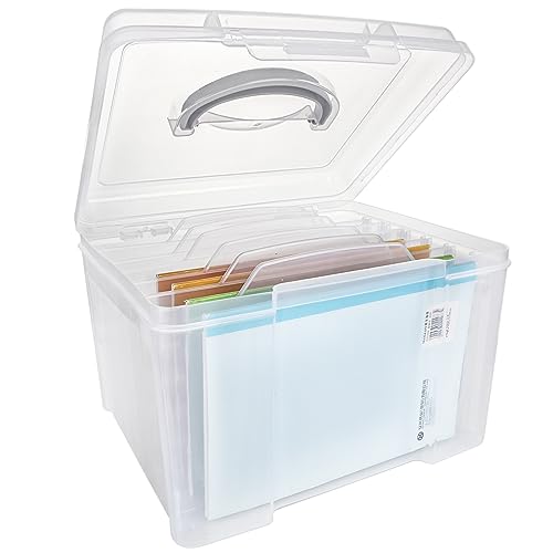 Image of ABuff Greeting Card Storage & Organizer Box with 6 Adjustable Dividers, Clear Plastic Photo Storage Box Card Organizer Box for Photos, Envelopes, Scrapbook, Stickers