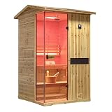 HKXSC Outdoor Sauna Steam 2 Person, 2.5kW Traditional Saunas for Home with Red Light Therapy＆Negative-Ion, 240V/18Am, US Fir Wood
