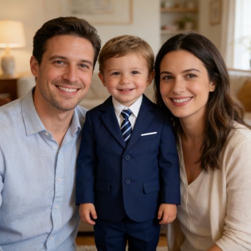 Image of Baby Boy Formal Suit for Toddler Infant Tuxedo Dress Suits | Little Gentleman, Wedding Ring Bearer Outfit, Vest Pants Long-Sleeve Shirt Tie, Birthday Party Christmas Prom, Classic