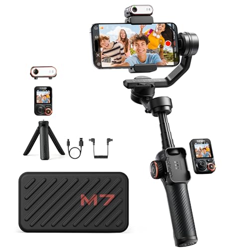 hohem iSteady M7 Gimbal Stabilizer for iPhone, 3-Axis Phone Stabilizer with AI Tracking, 1.4" OLED Detachable Touchscreen Remote, Built-in Extension Rod, Fill Light, Video Recording Vlogging YouTube