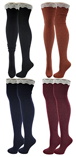 SUMONA 4 Pairs Women Wool Cable Knit Knee...