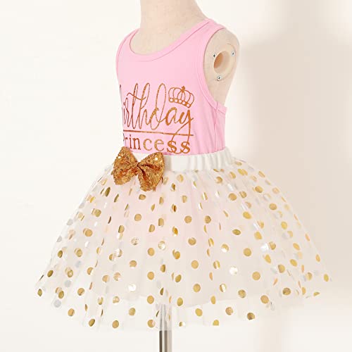 Happyma Toddler Kids Baby Girls Birthday Outfits Princess Vest Sleeveless Tank Top + Dot Bubble Mesh Skirt 2Pcs Summer Set (Pink, 3-4 Years) #TOP3
