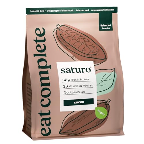 Saturo Sustituto de comida vegana para alimentos de emergencia (larga duración) - Chocolate | Blanced Powder con abundante proteína | Polvo con nutrientes valiosos | 14 batidos, 1,4 kg