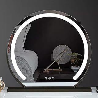 Desktop makeup mirror,Dimmable Makeup Mirror - Large Touch Screen Illuminated Vanity Mirror Rechargeable Lighted Tabletop Mirror for Bedroom Dressing Table & Professional Makeup.
