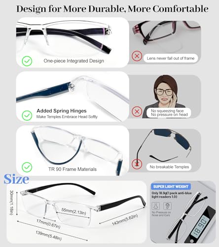 Image of 4 Pack Blue Light Blocking Reading Glasses 1.5 Men Women Glare UV Filter Blocker Readers 1.0 1.25 1.5 1.75 2.0 2.25 2.5 2.75 3.0 3.5 4.0 Black, 1.50