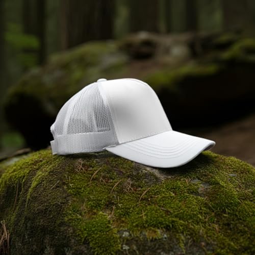Image of Falari 5-Panel Mesh Baseball Cap, Trucker Hat, Structured Plain Design, Cotton, Adjustable Size