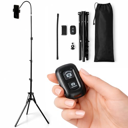 Treppiede Smartphone Stabile Regolabile Fino a 190 cm con Telecomando Bluetooth, Base Larga e con...