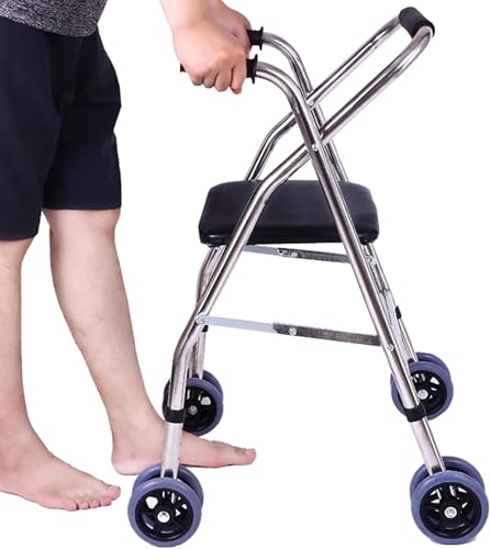 Déambulateur Pliable, déambulateur léger pliable tout terrain avec siège rembourré, aide médicale à la marche et à la mobilité, aide à la mobilité portable pour les personnes âgées handicapées