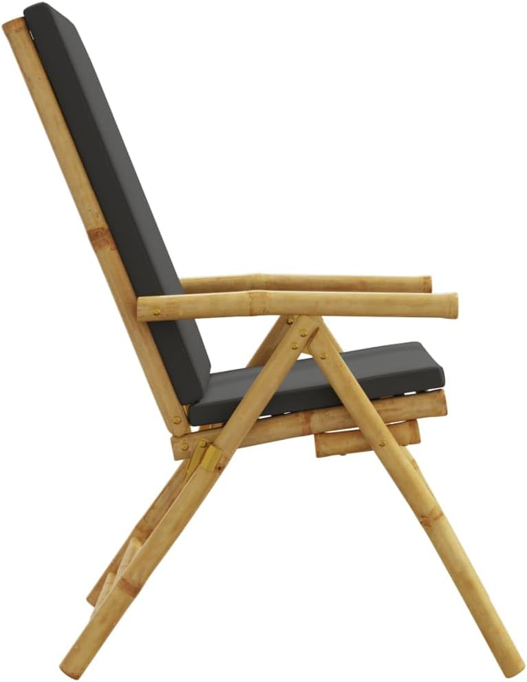 vidaXL Garden Reclining Chair Set of 2 Bamboo, Dark Grey Bamboo, Polyester