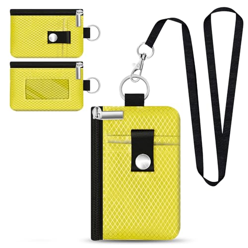 Image of Minimalist RFID Blocking Small Wallet with ID Window,WaterResistant Zip Id Case Wallet with Lanyard Keychain for Cards,Cash,Travel,Women,Men (Lemon Yellow)
