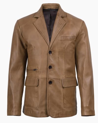 Image of fjackets Mens Leather Blazer Jacket - Real Lambskin Leather Sport Coat, 3-Button, Business to Weekend