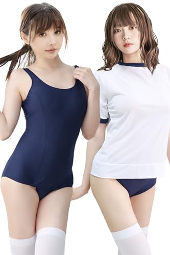 [SORAmood] 体操服 ブルマ スクール水着 コスプレ 旧型 スク水 体操着 M-4XL 大きいサイズ 体操服とスク水の重ね着セット - 画像1